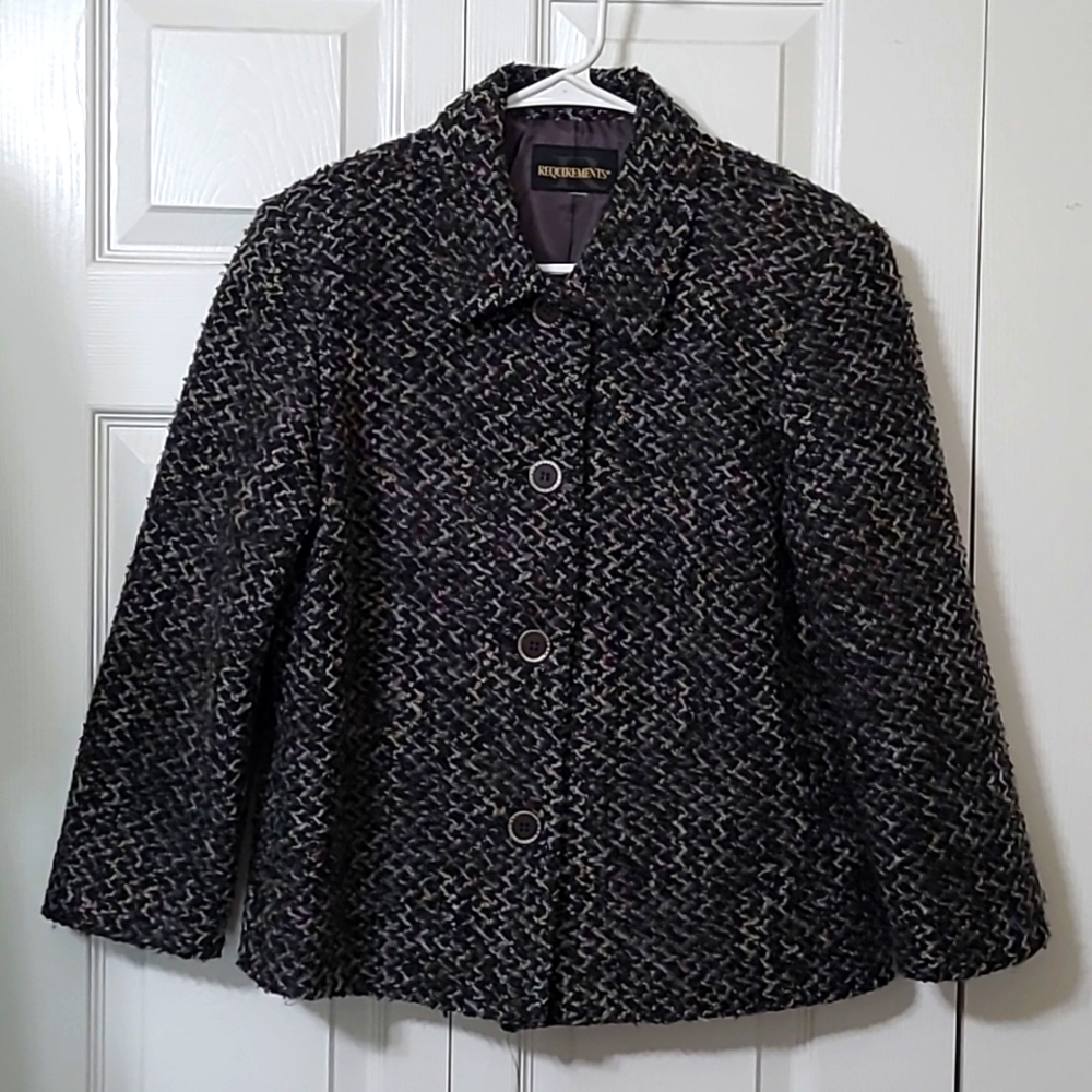 Blue & Gray Woven Blazer Pea Coat Jacket, Size Medium, Excellent Condition